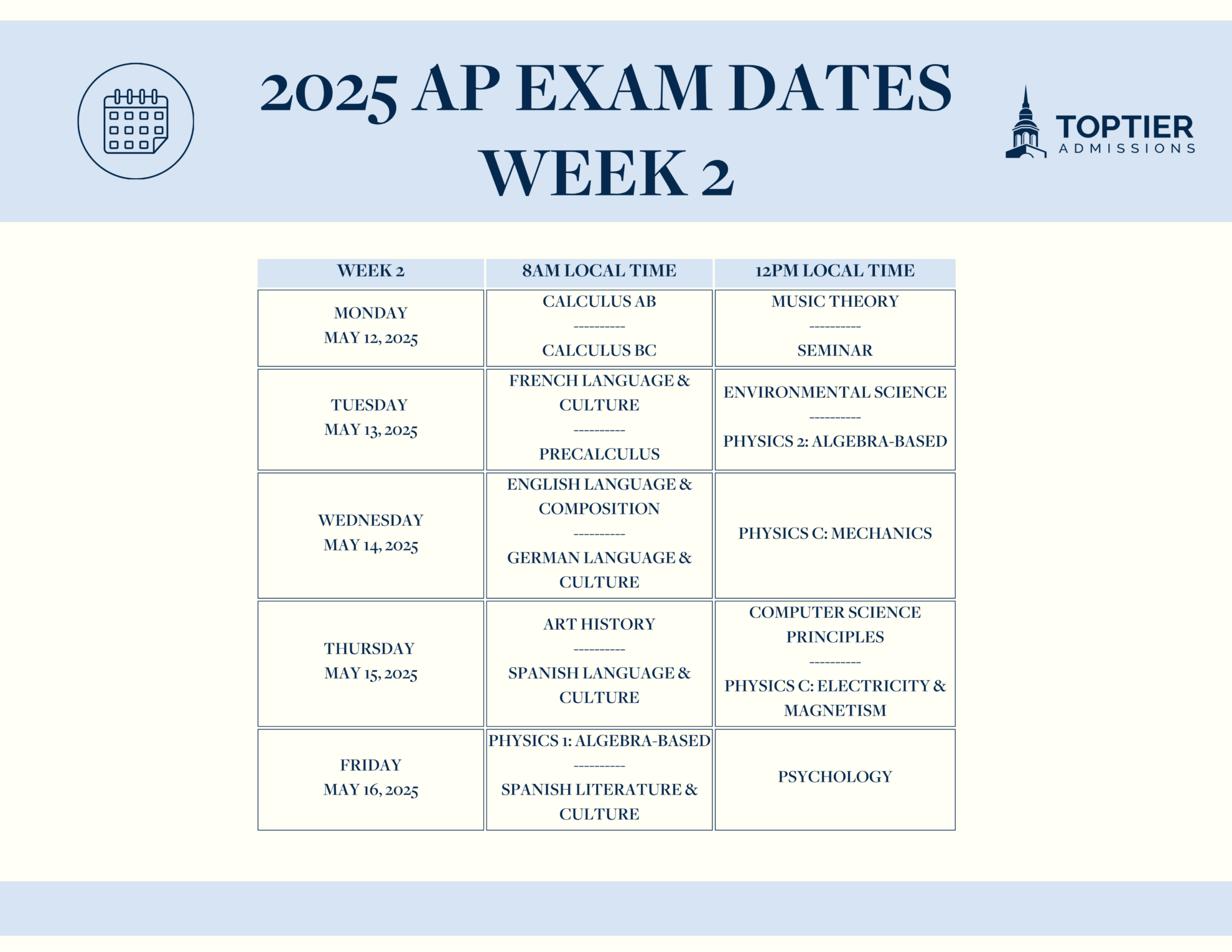 2025 AP Exam Schedule How to Plan Ahead Top Tier Admissions